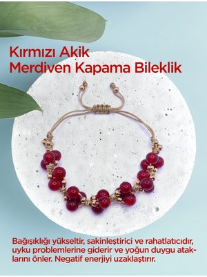 UltraMint Kırmızı Akik Doğal Taş Bileklik, Özel Tasarım, Şık ve Zarif Takı