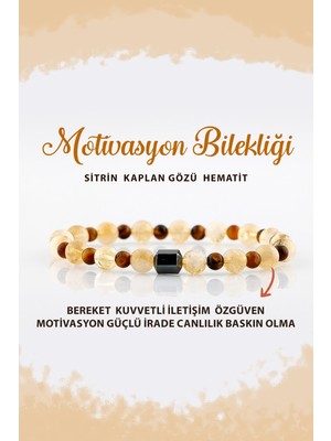 UltraMint Doğal Taş Bileklik, Motivasyon ve Enerji, 6mm, Kaplan Gözü, Sitrin, Hematit