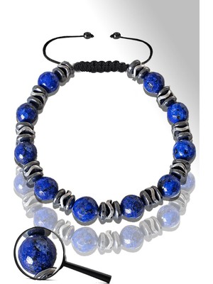 UltraMint Doğal Hematit ve Lapis Lazuli Taşı Ayarlanabilir Bileklik, Şık ve Zarif Tasarım