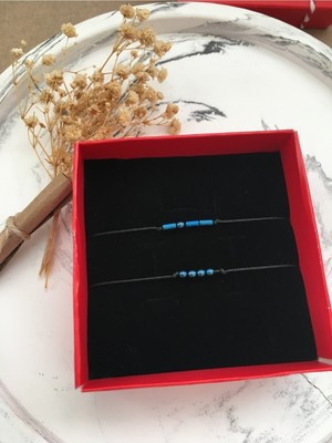 UltraMint Parlak Mavi Hematit Doğal Taş Bileklik Çift Hediye Kutulu