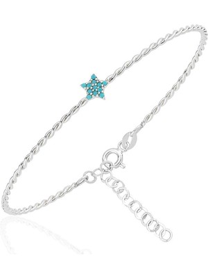 UltraMint Mini Firuze Yıldızlı Burgu 925 Ayar Gümüş Bileklik, Şıklık ve Zarafet Sunar