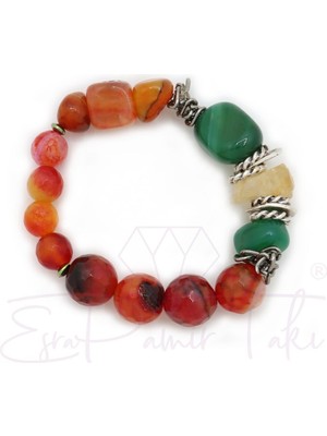 UltraMint Yeşil ve Turuncu Renkli Akik ve Sitrin Doğal Taş Bileklik