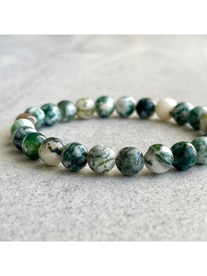 UltraMint Doğal Taş Bileklik, Yosunlu Akik, Şık ve Rahat Takı, Enerji Dolu Tasarım