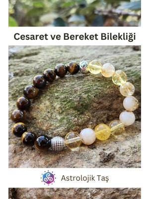 UltraMint Doğal Taş Cesaret ve Bereket Bilekliği, Kaplan Gözü ve Sitrin Taşı