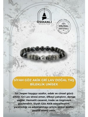 UltraMint Siyah Göz Akik Gri Lav Doğal Taş Bileklik, Unisex, Şık ve Enerji Dolu