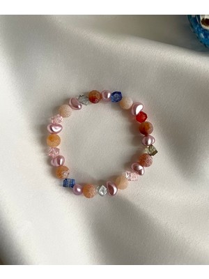 UltraMint Doğal Akik Taşlı, Kristal Detaylı, Kalp Motifli Şık Bileklik