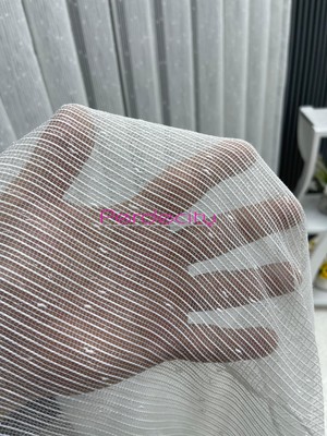 Perdecity Çizgili Simli Ponponlu Tül Perde 1x2,5 Sık Pile Ütü Istemez Her Odaya Uygun