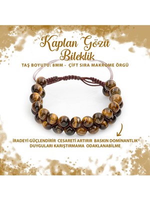 UltraMint Doğal Taş Kaplan Gözü Bileklik, 8mm Çift Sıra Makrome Tasarımı