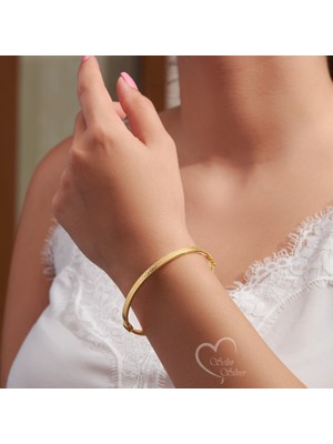 UltraMint Şık Greek Desen Kelepçe Bileklik, 925 Ayar Gümüş, Gold Renk