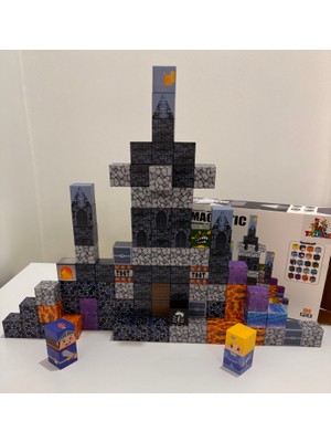 ToyznKidz 100 Parça Manyetik Küp Blok Mavi Kale Temalı Yapı Taşı (2.5 Cm)