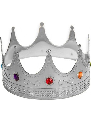 Gümüş Renk Yetişkin Çocuk Uyumlu Kral Tacı Kraliyet Tacı 60 cm