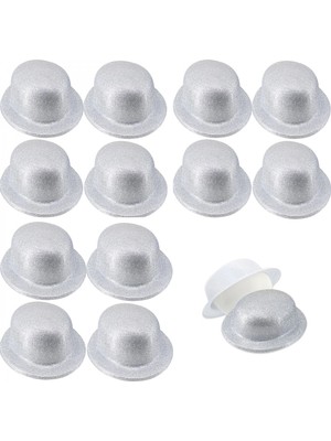 Gümüş Renk Simli Melon Yuvarlak Parti Şapkası 12 Adet