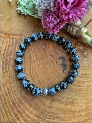 UltraMint Şık Kar Tanesi Obsidyen Bileklik, Doğal Taşlı Tarz Aksesuar