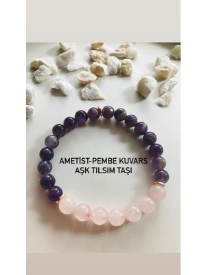 UltraMint Doğal Ametist ve Pembe Kuvars Taşlı Şık Bileklik
