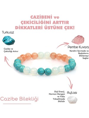 UltraMint Doğal Taş Bileklik, Pembe Kuvars, Turkuaz, Aytaşı, Şık ve Zarif Tasarım
