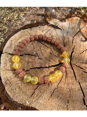 UltraMint Doğal Sitrin ve Rudraksha Taşlı Şık Bileklik Seti