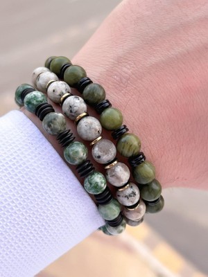 UltraMint 3'lü Tasarım Doğal Taş Bileklik Seti, Unisex, Şık ve Benzersiz Tarz