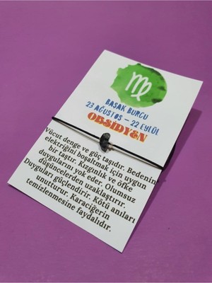 UltraMint Sertifikalı Başak Burcu Obsidyen Doğal Taşlı Ip Bileklik