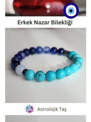 UltraMint Turkuaz, Firuze ve Mavi Akik ile Erkek Nazar Bilekliği