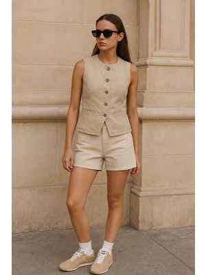 LTB Dıora Kolsuz Önü Düğmeli Mid Indigo Jean Yelek