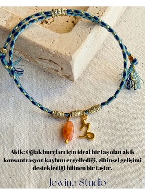 UltraMint Oğlak Burcu Simgeli ve Akik Doğal Taşlı Ip Bileklik, Şıklık ve Enerji