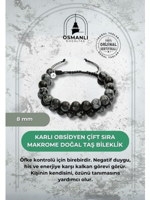 UltraMint 8mm Obsidyen Çift Sıra Makrome Bileklik, Şık ve Doğal Taş Tasarımı
