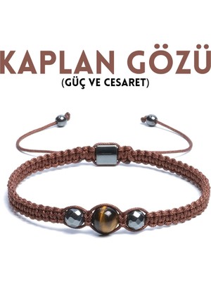 UltraMint Doğal Kaplan Gözü ve Hematit Taşlı Ayarlanabilir Makrome Bileklik