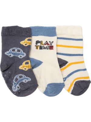 Hellobaby Hellobaby Erkek Bebek 3lü Kaydırmaz Çorap Taşıtlar