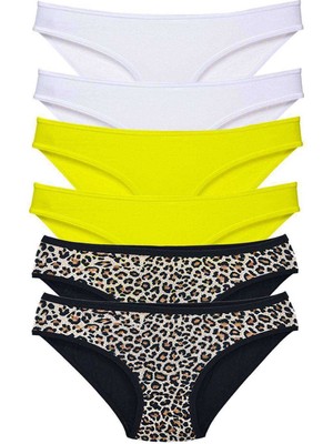 Miray Life 6 Adet Likralı Kadın Slip Külot Leopar Beyaz Sarı
