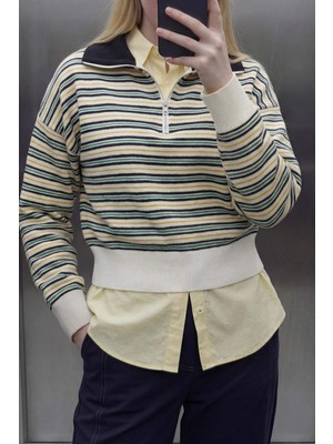 DeFacto Yarım Fermuarlı Çizgili Sweatshirt G9463AX26SP