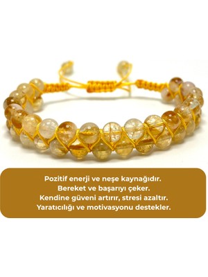 UltraMint Doğal Taş Sitrin Makrome Bileklik, Ayarlanabilir ve Zarif Tasarım
