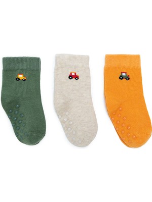 Hellobaby Hellobaby Erkek Bebek 3lü Kaydırmaz Çorap Taşıtlar