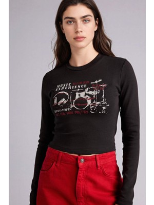 DeFacto Fitted Baskılı Ribana Tişört G9615AX26SP