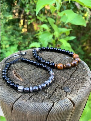 UltraMint Doğaltaş Erkek Bileklik Seti, Hematit ve Kaplangözü ile Güç ve Denge