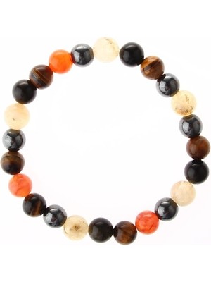 UltraMint Turuncu Akik, Sitrin, Kaplan Gözü, Obsidyen, Hematit Doğal Taş Bileklik 8mm