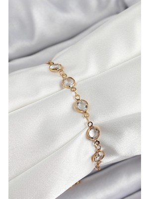 Najmaddin Pirinç Gold Renk Zirkon Taşlı Kadın Bileklik