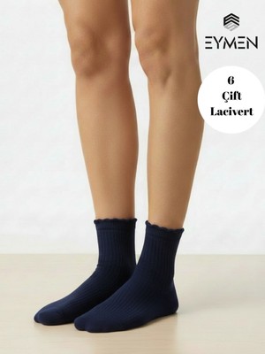 Eymen Socks 6 Çift Düz Lacivert Yarım Konç Kadın Çorap Pamuklu Premium Kalite