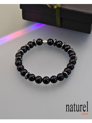 UltraMint 8mm Obsidyen Hematit Doğaltaş Unisex Bileklik, Şık ve Doğal Aksesuar