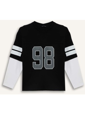 DeFacto New Regular Fıt Bisiklet Yaka Slogan Baskılı Uzun Kollu Tişört Erkek ÇOCUK G2482A826SP