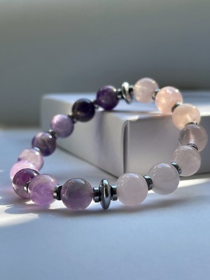 UltraMint Pembe Kuvars ve Ametist Doğal Taş Bileklik, Aşk ve Enerji Dolu Takı