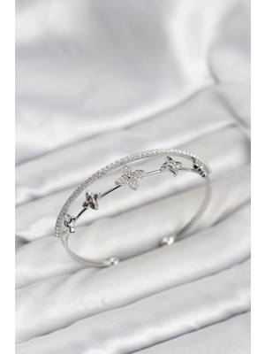 Najmaddin Pirinç Gümüş Renk Çiçek Model Kadın Bileklik