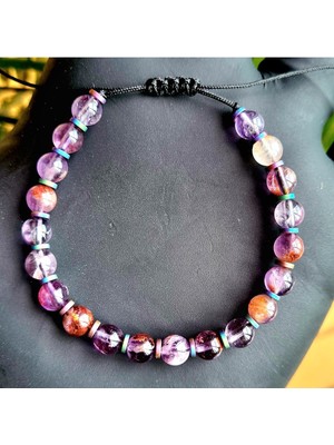 UltraMint Mor Phantom Fantom Kuvars Doğal Taş Bileklik El Yapımı Tasarım