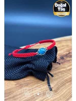 UltraMint Ateş Mavi Apatit Taşlı Makrome Kırmızı Bileklik, Şık ve Renkli Tasarım