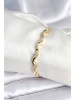 Najmaddin Pirinç Gold Renk Dalgalı Model Kadın Bileklik