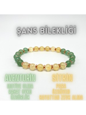 UltraMint Doğal Taş Bileklik, Aventurin ve Sitrin, Sertifikalı, 6mm Misinalı