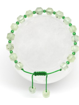 UltraMint Doğal Prehnite Taşlı Makrome Bileklik, Hexagon Kesim, Şık ve Zarif