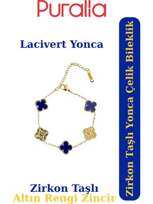 UltraMint Lacivert Zirkon Taşlı Yonca Çelik Bileklik, Şık ve Modern Tasarım