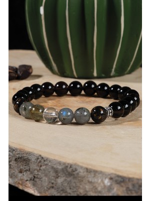 UltraMint Doğal Taş Stres Bilekliği, Kristal, Labradorit, Radonit, Gümüş Tasarım