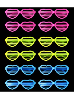Ttt Retro Neon Fosforlu Kalp Panjur Gözlük - 12 Adet