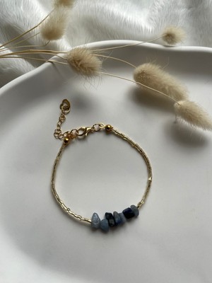 UltraMint Mavi Aventurin Doğal Taş Altın Kaplama Minimal Bileklik